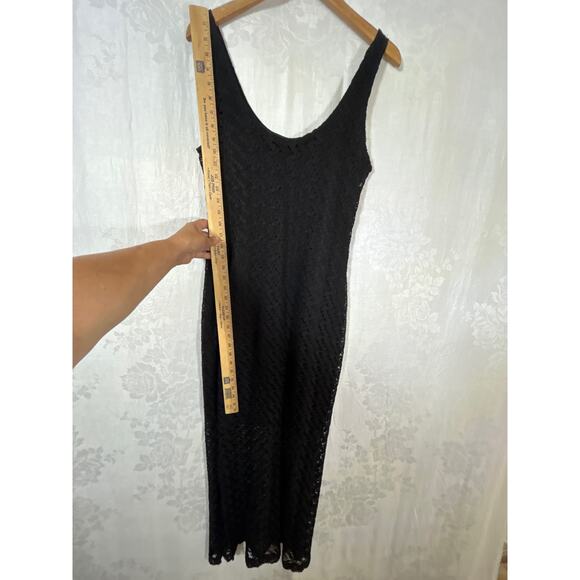 Vintage Slip Dress Medium Black Lace Sheer Maxi Witchy Goth Y2K - Picture 8 of 11